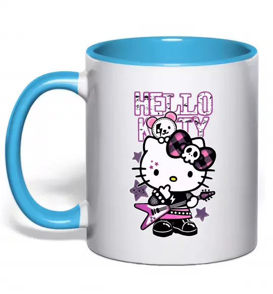 Чашка з кольоровою ручкою Rock kitty Блакитний фото