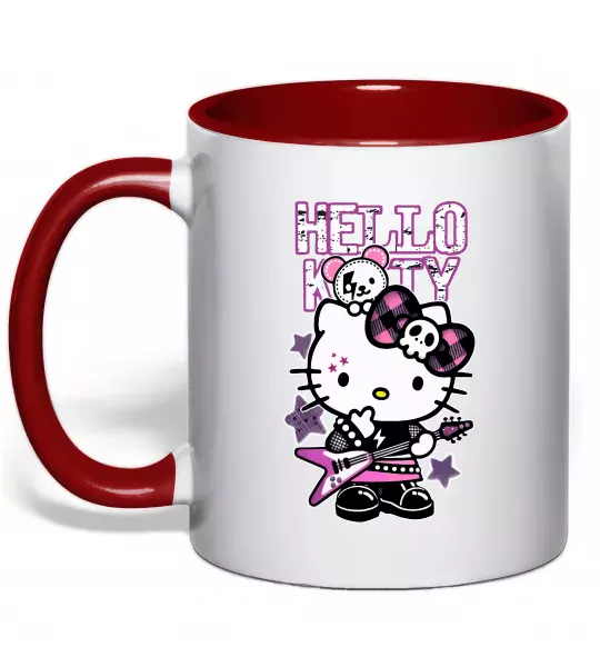 Чашка з кольоровою ручкою Rock kitty Червоний фото