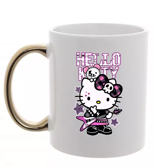 Чашка з кольоровою ручкою Rock kitty Золото фото