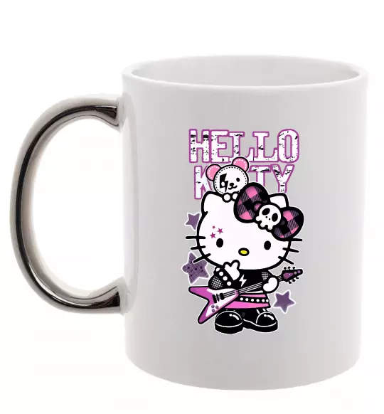 Чашка з кольоровою ручкою Rock kitty Срібло фото