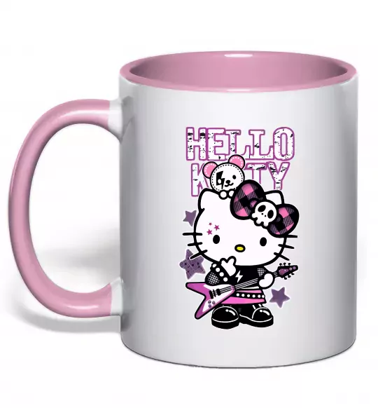 Чашка з кольоровою ручкою Rock kitty Ніжно рожевий фото