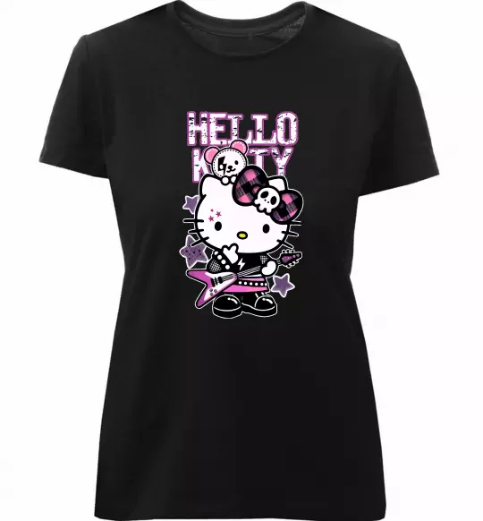 Женская премиум футболка Rock kitty Черный фото