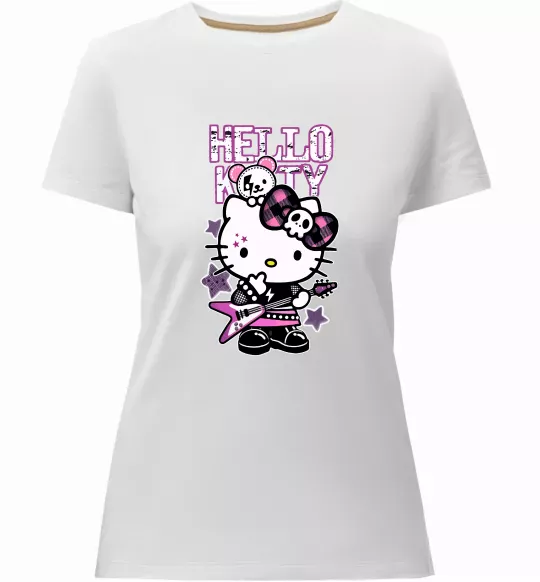 Женская премиум футболка Rock kitty Белый фото