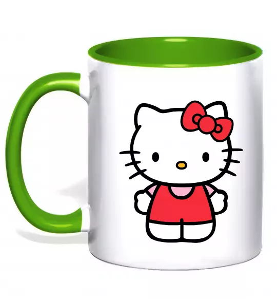 Чашка с цветной ручкой Hello kitty в повний зріст Зеленый фото