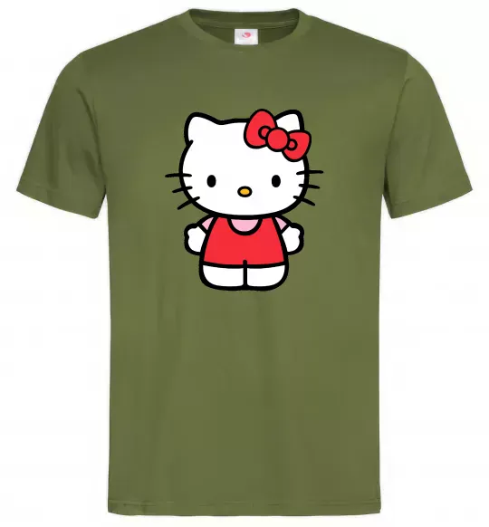 Чоловіча футболка Hello kitty в повний зріст Оливковий фото