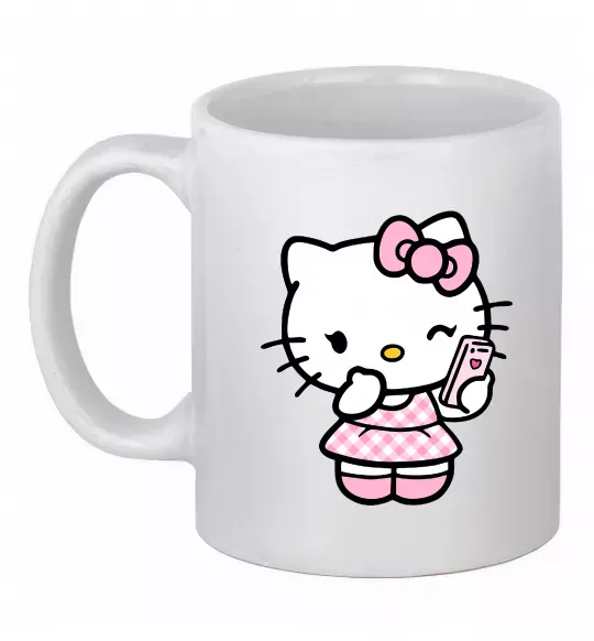 Чашка керамическая Hello kitty phone Белый фото