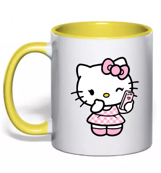 Чашка с цветной ручкой Hello kitty phone Солнечно желтый фото