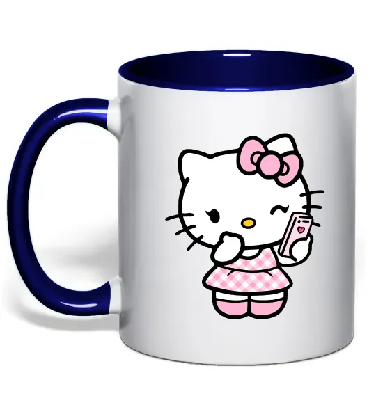 Чашка с цветной ручкой Hello kitty phone Глубокий темно-синий фото