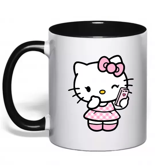 Чашка с цветной ручкой Hello kitty phone Черный фото