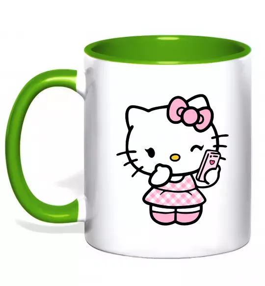 Чашка с цветной ручкой Hello kitty phone Зеленый фото