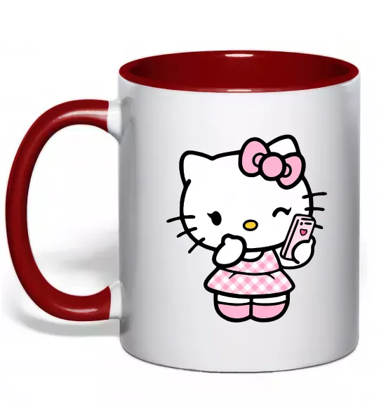 Чашка с цветной ручкой Hello kitty phone Красный фото