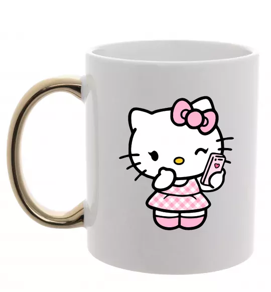 Чашка с цветной ручкой Hello kitty phone Золото фото