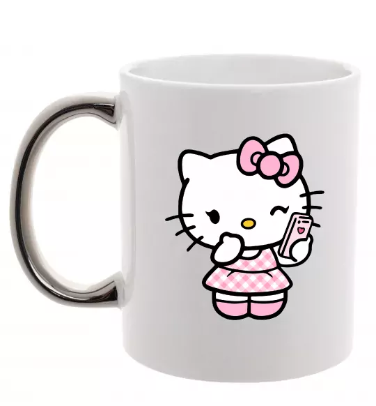 Чашка с цветной ручкой Hello kitty phone Серебро фото