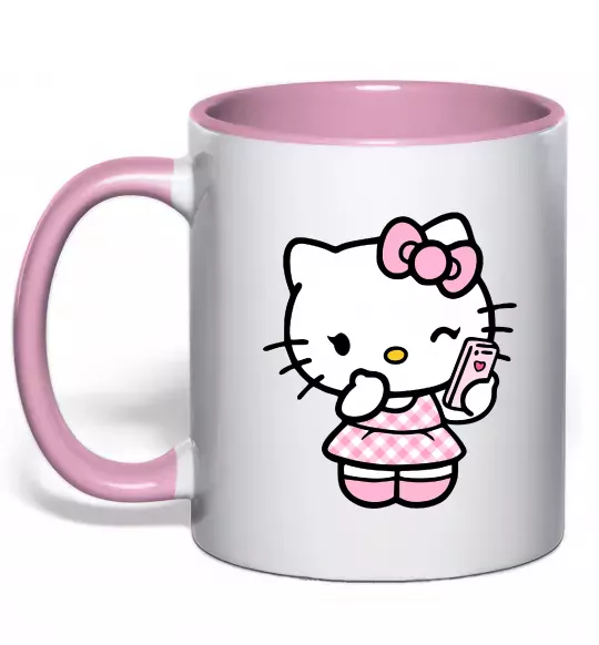 Чашка с цветной ручкой Hello kitty phone Нежно розовый фото