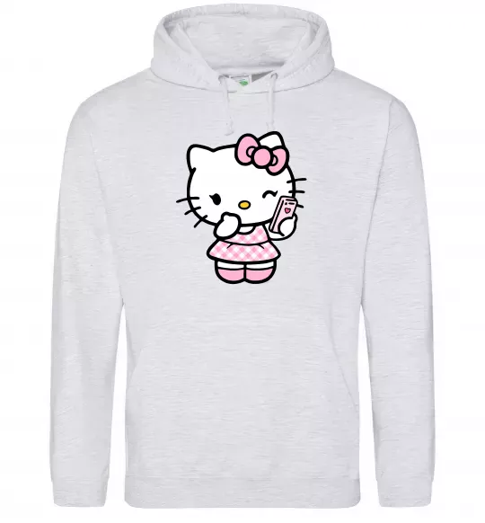 Женская толстовка (худи) Hello kitty phone Серый меланж фото