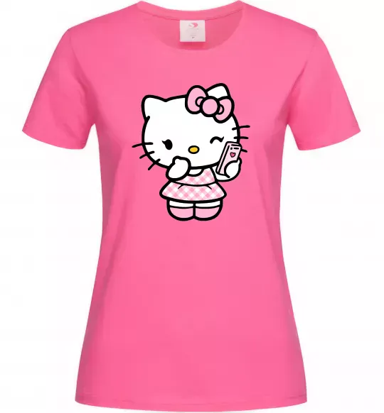 Женская футболка Hello kitty phone Ярко-розовый фото