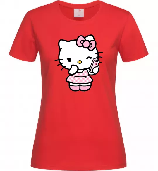 Женская футболка Hello kitty phone Красный фото