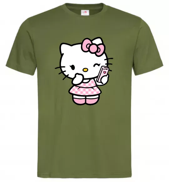 Мужская футболка Hello kitty phone Оливковый фото
