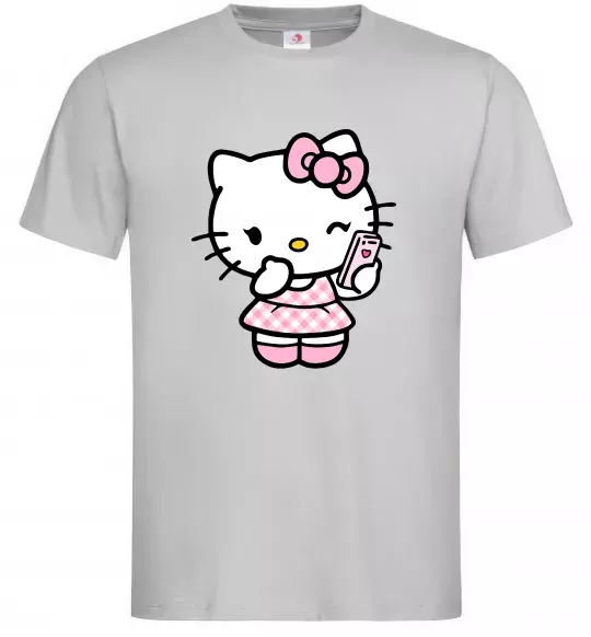 Мужская футболка Hello kitty phone Серый фото