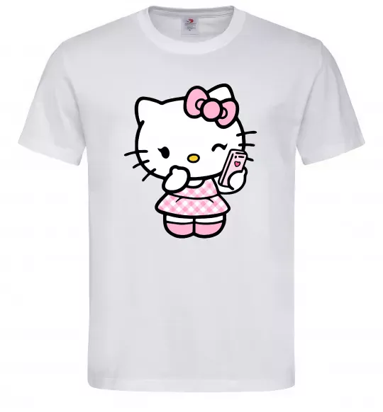 Мужская футболка Hello kitty phone Белый фото