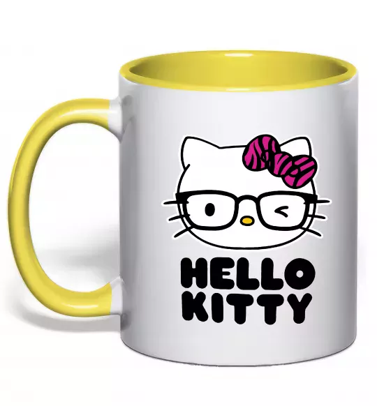 Чашка с цветной ручкой Hello kitty glasses Солнечно желтый фото