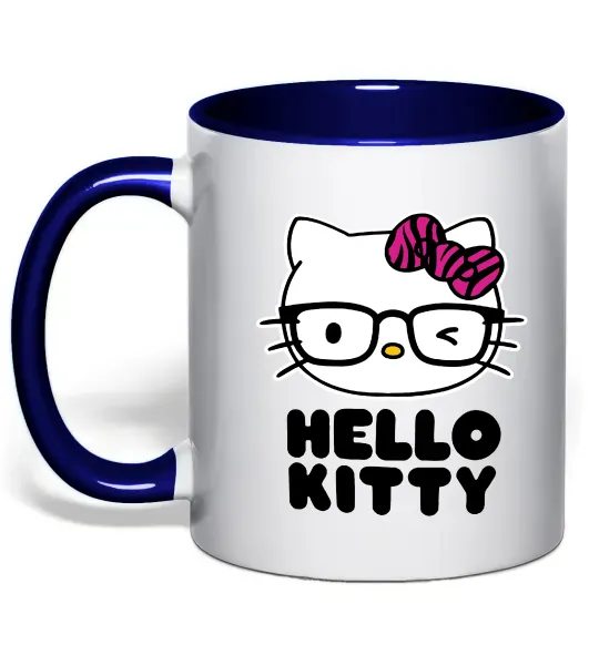Чашка с цветной ручкой Hello kitty glasses Глубокий темно-синий фото