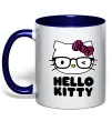 Чашка с цветной ручкой Hello kitty glasses Глубокий темно-синий фото