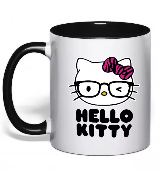 Чашка с цветной ручкой Hello kitty glasses Черный фото