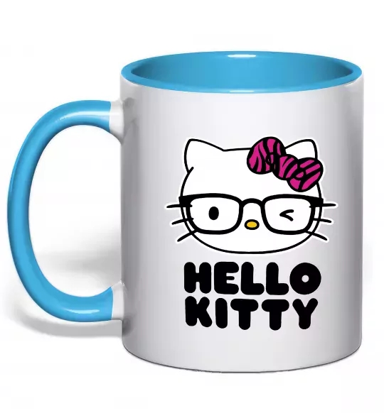Чашка с цветной ручкой Hello kitty glasses Голубой фото