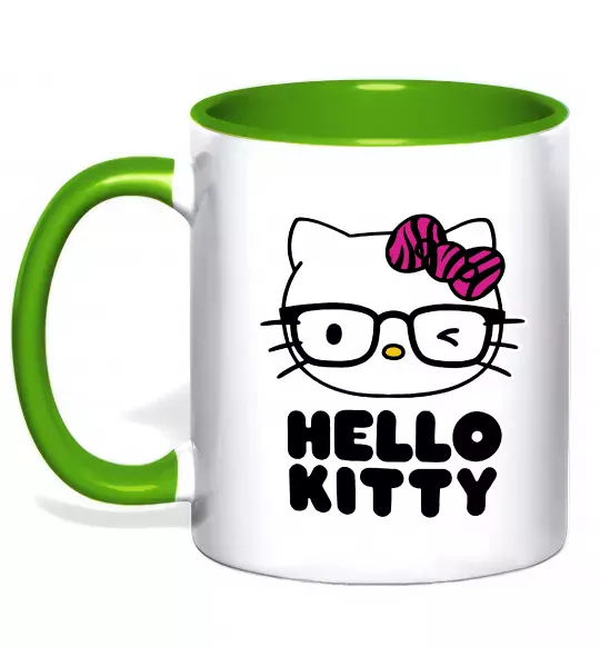 Чашка с цветной ручкой Hello kitty glasses Зеленый фото
