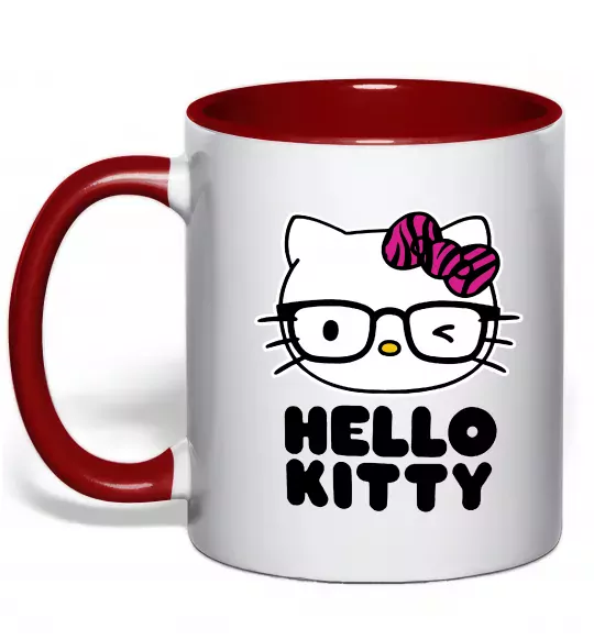Чашка с цветной ручкой Hello kitty glasses Красный фото