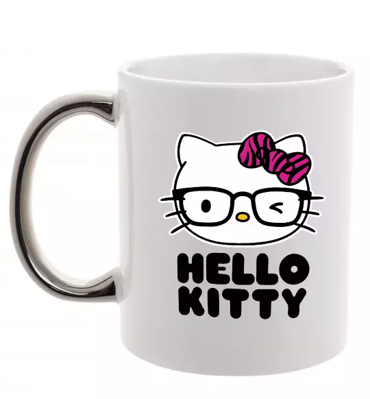 Чашка с цветной ручкой Hello kitty glasses Серебро фото