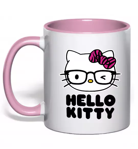 Чашка с цветной ручкой Hello kitty glasses Нежно розовый фото