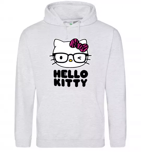 Мужская толстовка (худи) Hello kitty glasses Серый меланж фото