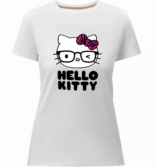 Женская премиум футболка Hello kitty glasses Белый фото