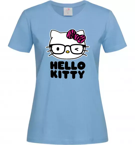 Жіноча футболка Hello kitty glasses Блакитний фото