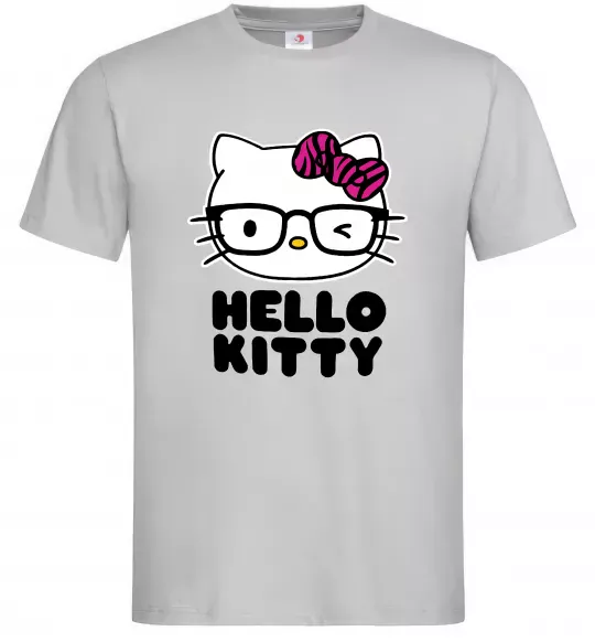 Мужская футболка Hello kitty glasses Серый фото