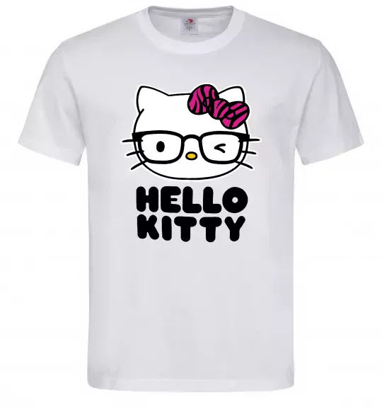 Мужская футболка Hello kitty glasses Белый фото