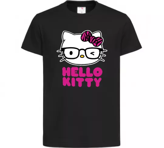 Дитяча футболка Hello kitty glasses Чорний фото