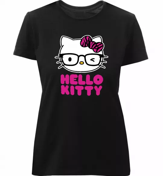 Женская премиум футболка Hello kitty glasses Черный фото
