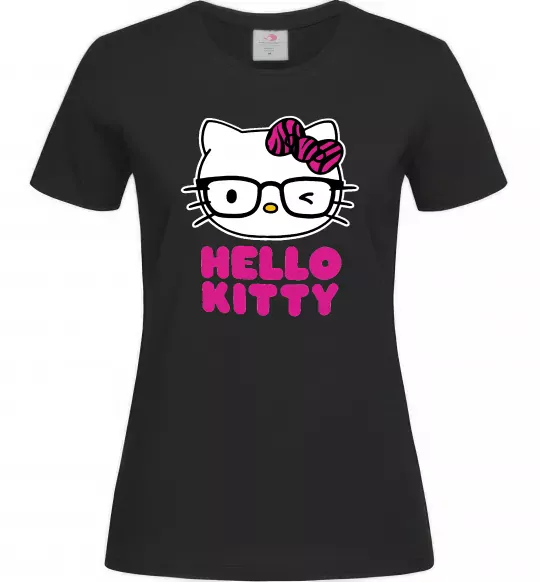 Жіноча футболка Hello kitty glasses Чорний фото