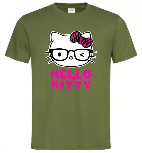 Мужская футболка Hello kitty glasses Оливковый фото
