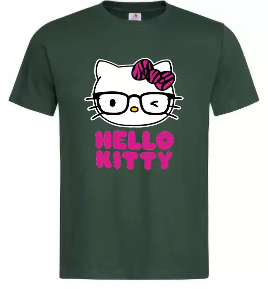 Мужская футболка Hello kitty glasses Темно-зеленый фото