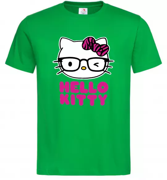 Мужская футболка Hello kitty glasses Зеленый фото