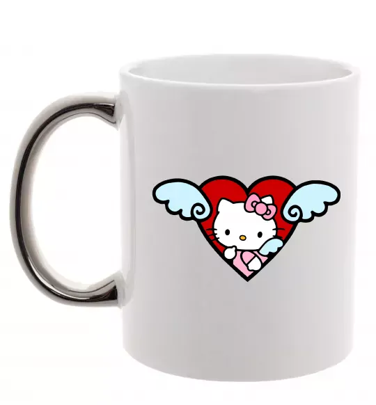 Чашка з кольоровою ручкою Hello kitty cupid Срібло фото