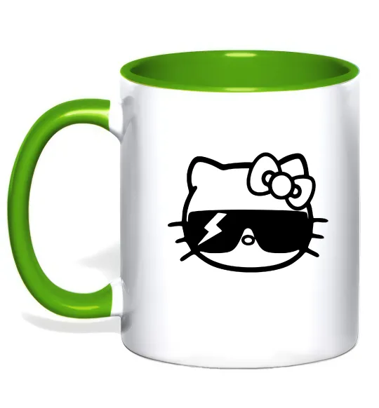Чашка з кольоровою ручкою Hello kitty cool glasses Лаймовий фото