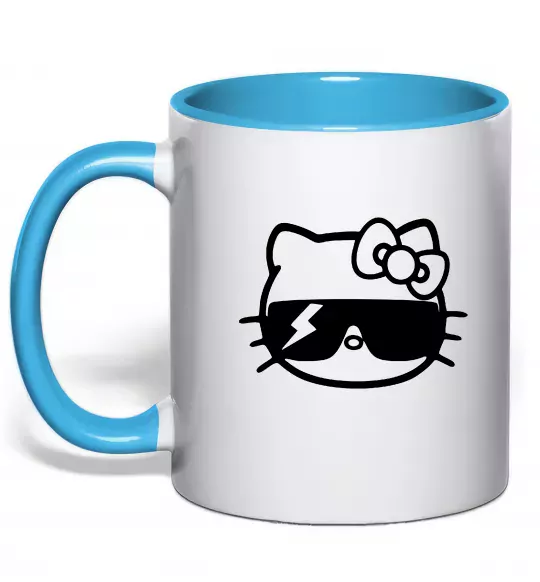 Чашка с цветной ручкой Hello kitty cool glasses Голубой фото