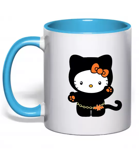 Чашка з кольоровою ручкою Hello Kitty cat costume Блакитний фото