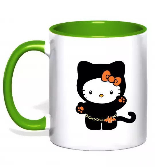 Чашка з кольоровою ручкою Hello Kitty cat costume Зелений фото