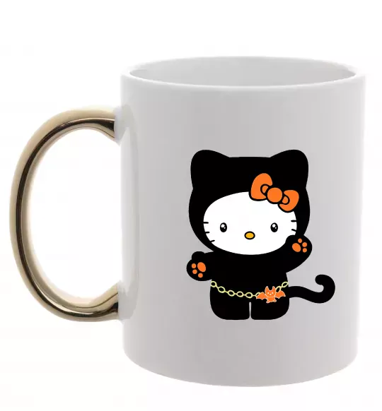 Чашка з кольоровою ручкою Hello Kitty cat costume Золото фото